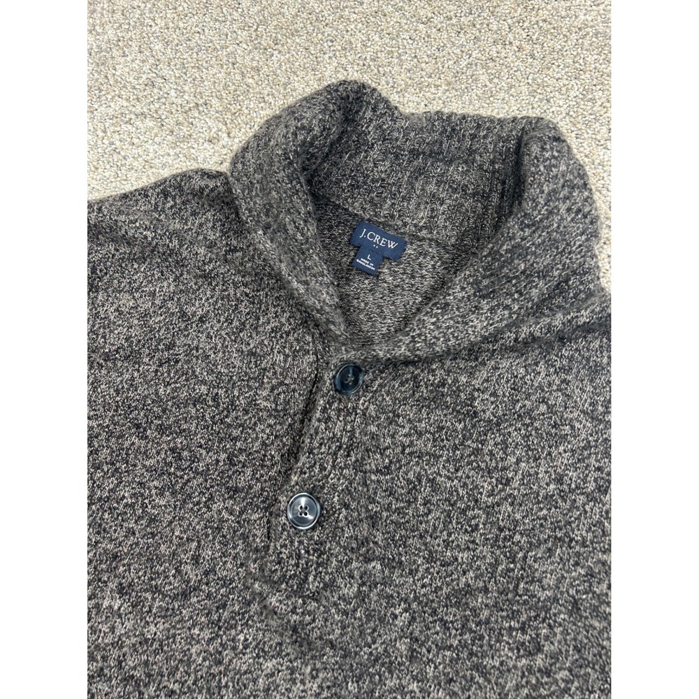 J.Crew Mens Gray Marl Lambswool Blend Shawl Collar Button Sweater Large #0852